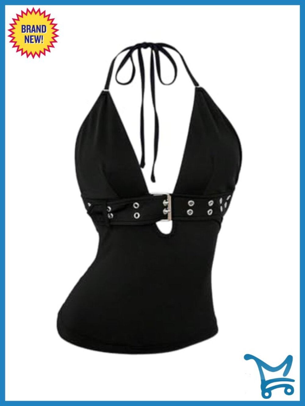 Women's Y2K Halter Top with Belt Buckle Club Rave Party Outfit